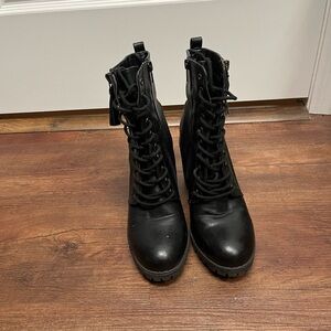 Faux Leather Lace Up Heeled Combat Boots Size 8.5